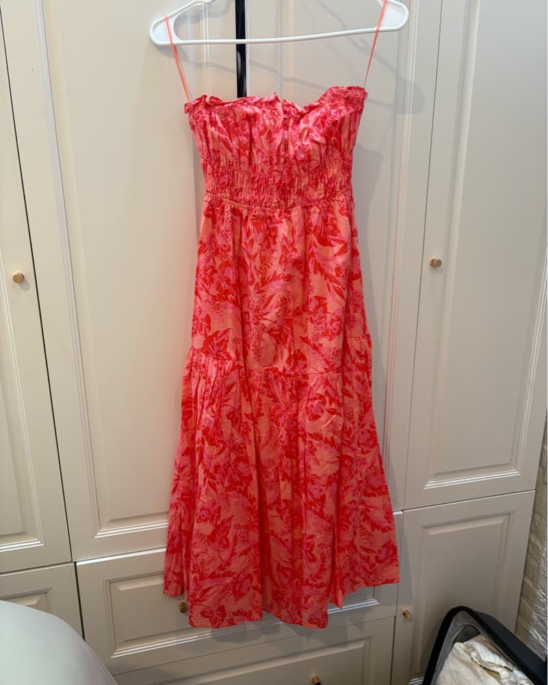 Bright Pink Strapless Tropical Dress - Image 1