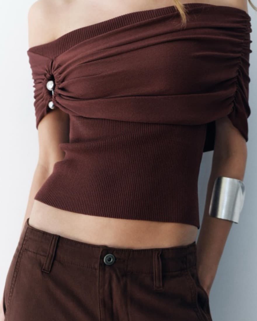 Off The Shoulder Metal Ring Knit Top - Image 3