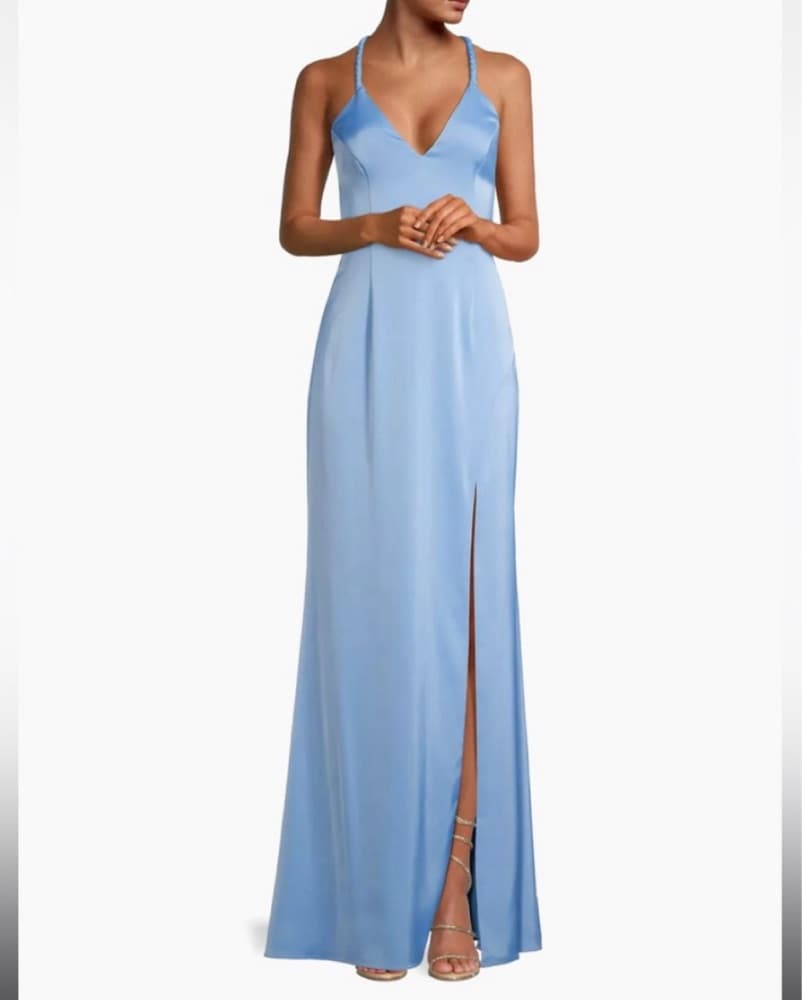 Liv Foster Blue Satin Formal Dress - Image 1