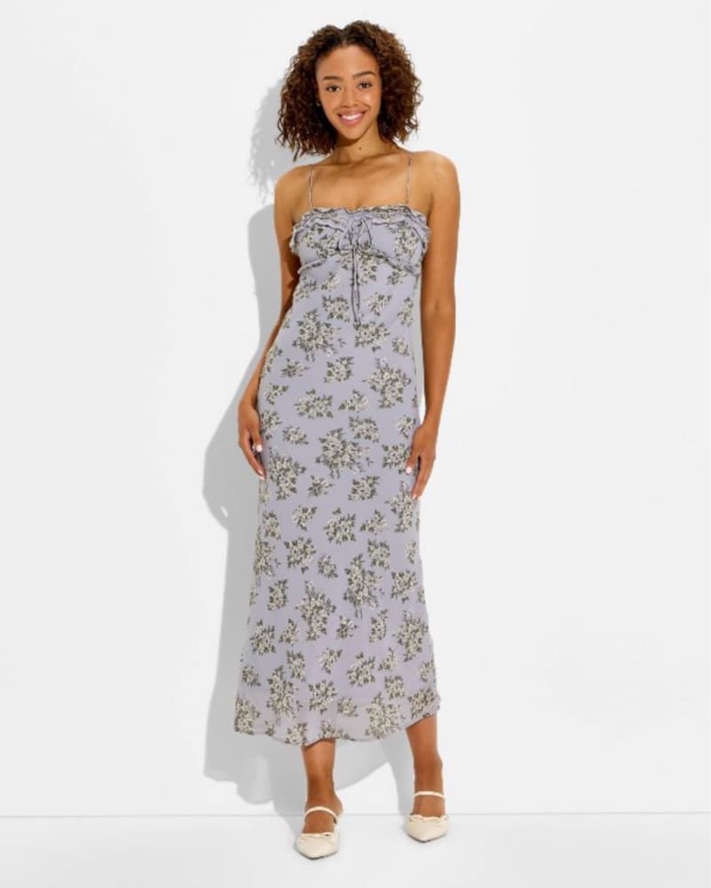 Light Gray Floral Maxi Dress - Image 1