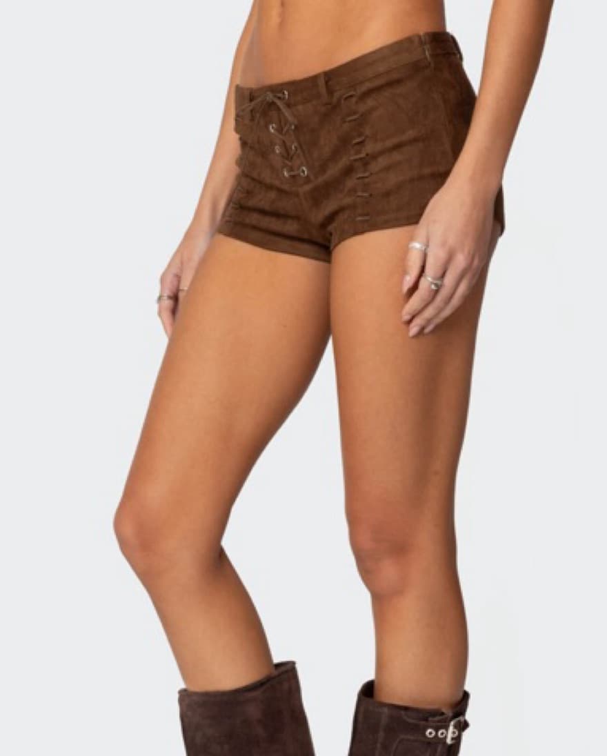 Edikted Sloane Faux Suede Micro Shorts - Image 4