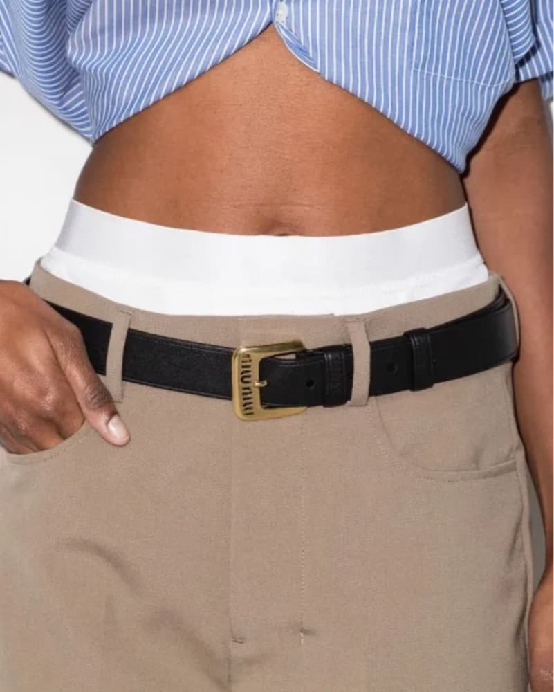 Miu Miu Belt Leather Black Gold Buckle - Image 2