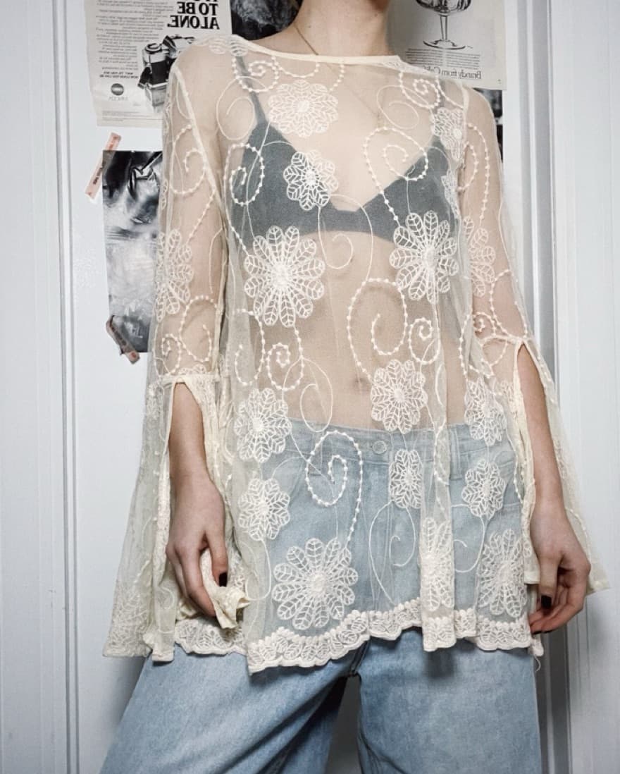 Boho Sheer Lace Mini Dress - Image 2