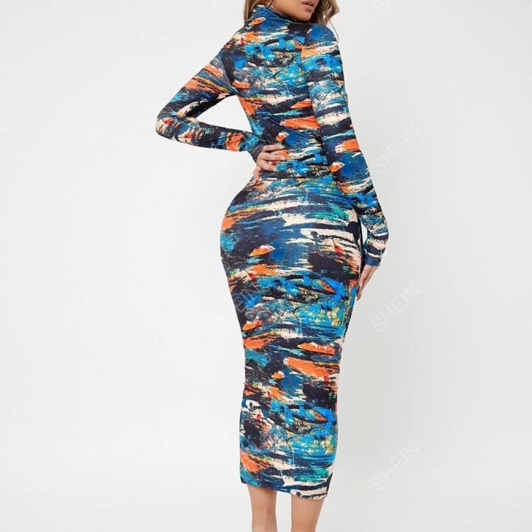 SHEIN Blue & Orange Bodycon Dress - Image 2
