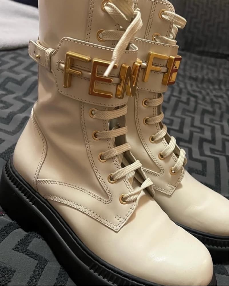 FENDI Off White Leather Boots - Image 2