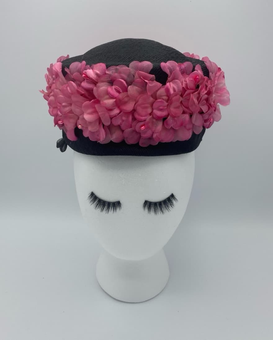 Vintage Pillbox Hat with Flowers - Image 1