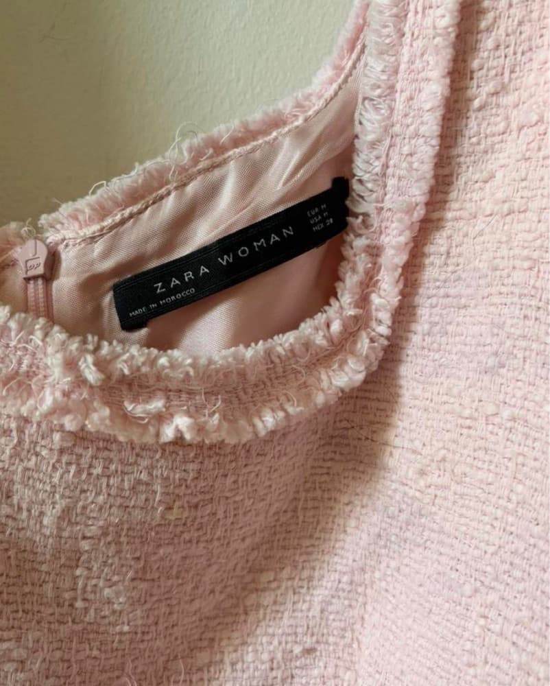 Zara Pink Tweed Frayed Dress - Image 6