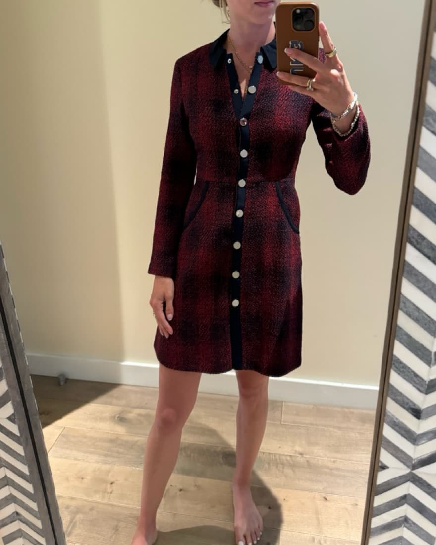 Maje Red And Navy Tweed Work Dress - Image 2