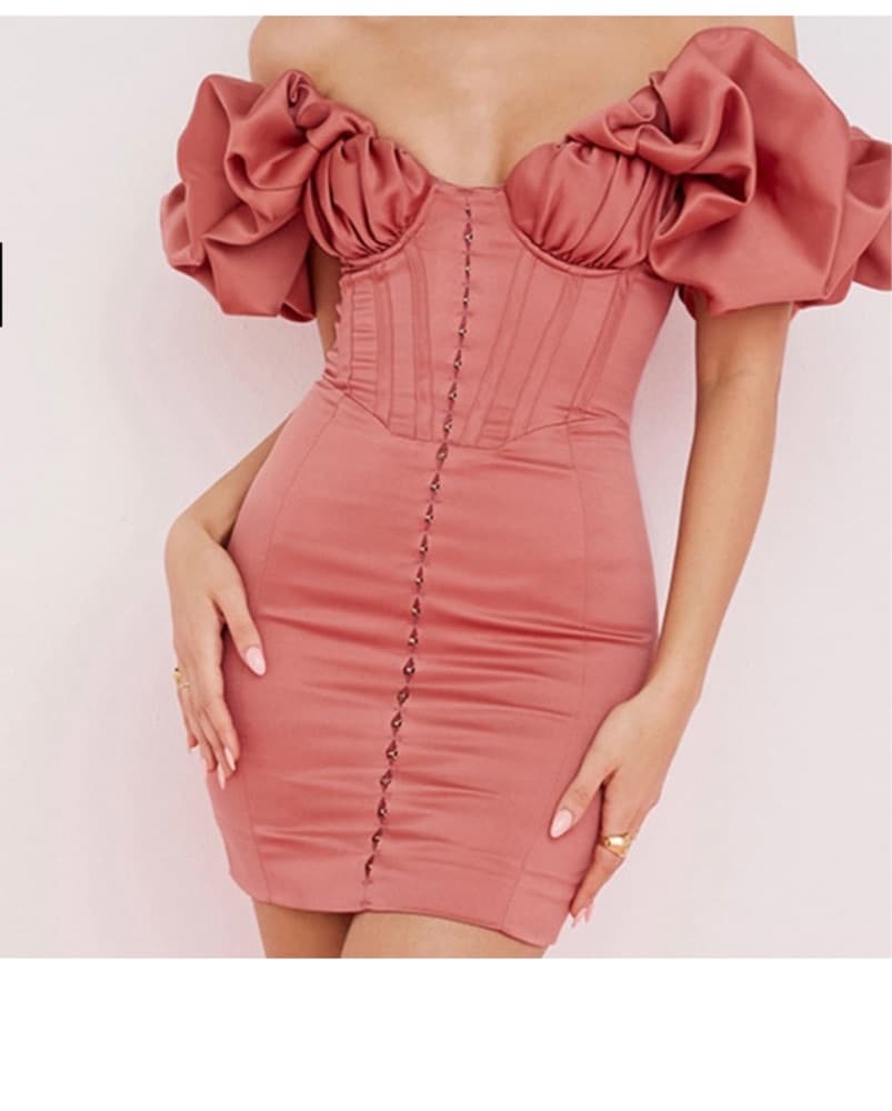 House Of CB Satin Puff Sleeve Midi Dress - Image 2