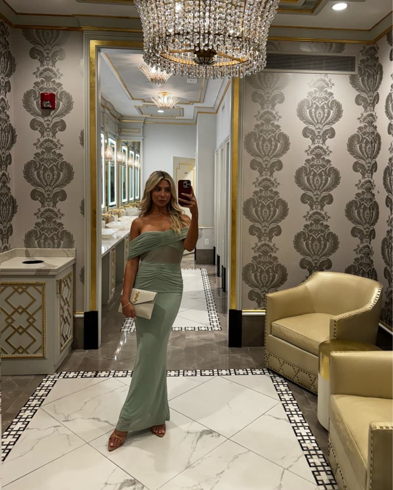 Off-Shoulder Maxi Dress Sage - Image 2