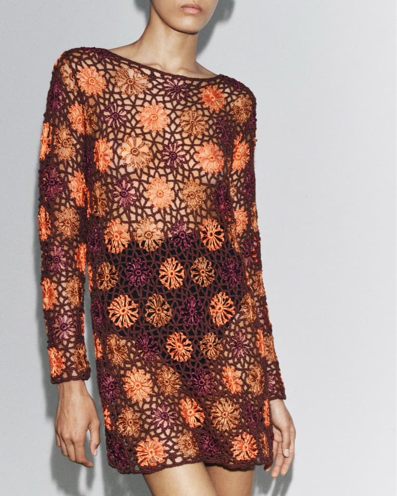 Brown Crochet Long Sleeve Dress Coverup - Image 1