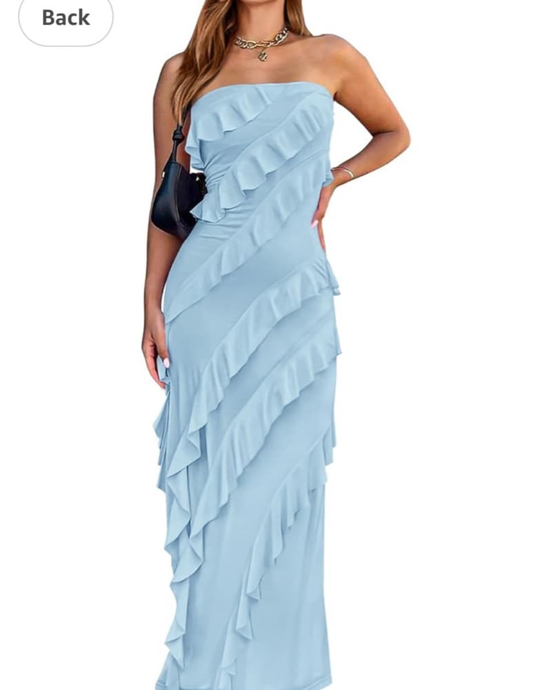Blue Strapless Ruched Wedding Guest Dres - Image 2