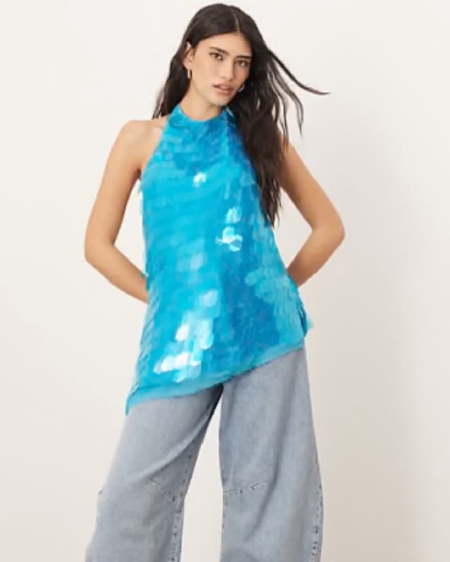 Asos ARRANGE Blue Sequin Halter  - Image 4