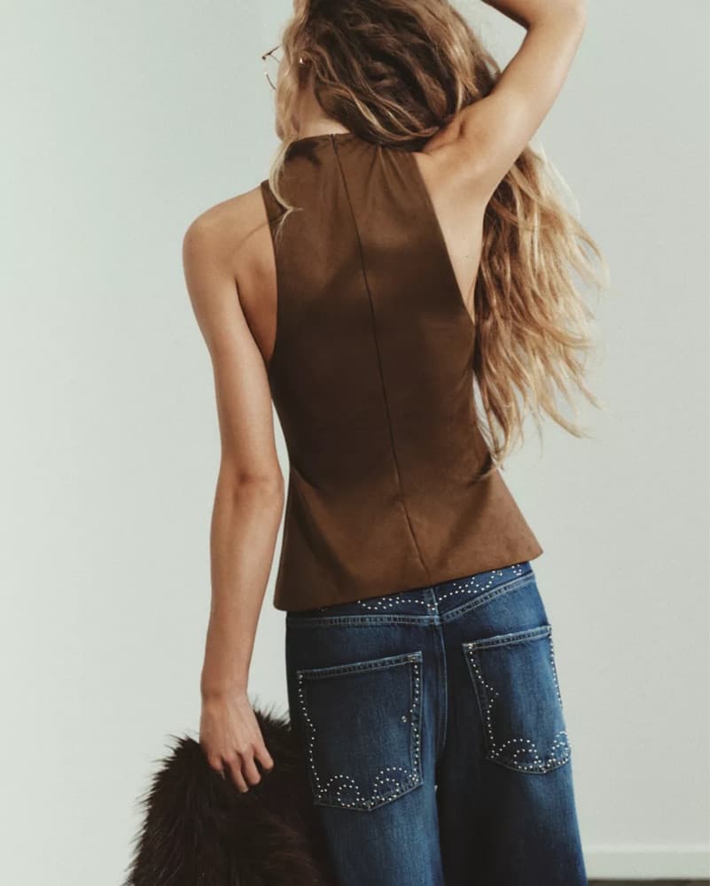 Faux Suede Brown Top Zara - Image 4