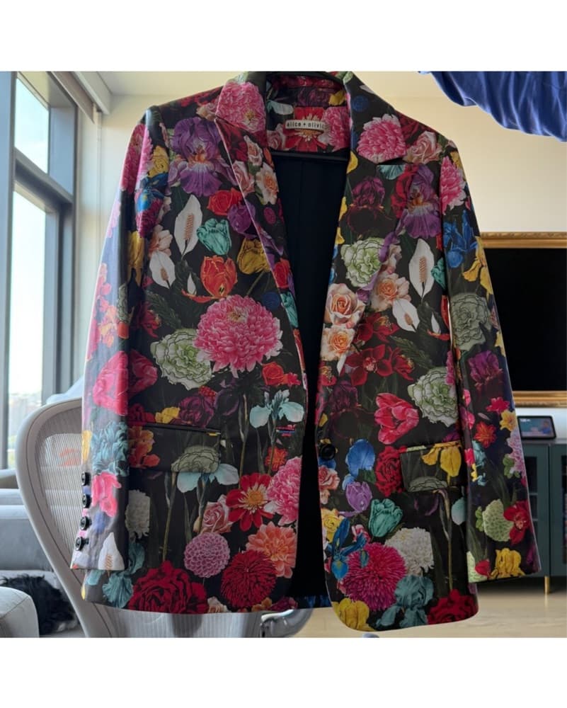 Alice+Olivia Faux Leather Floral Blazer - Image 4