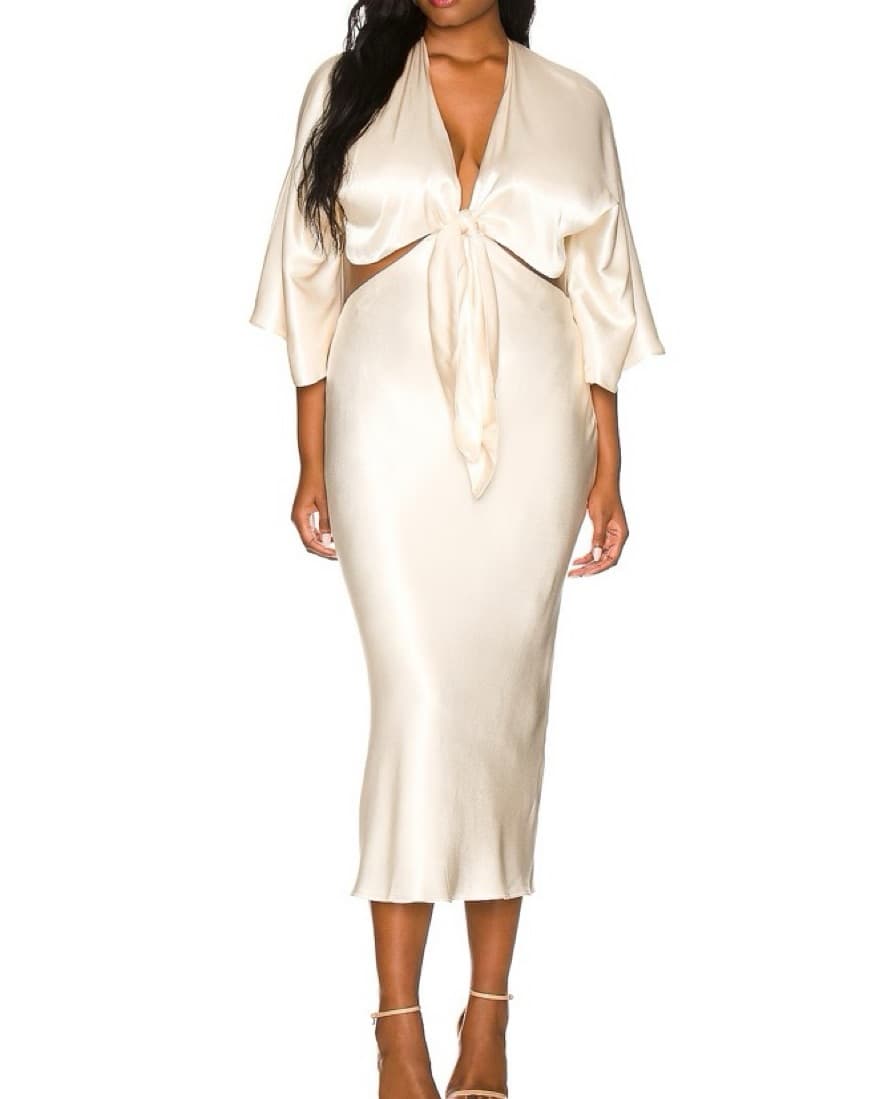 La Lune Ivory Tie Front Midi Dress - Image 3
