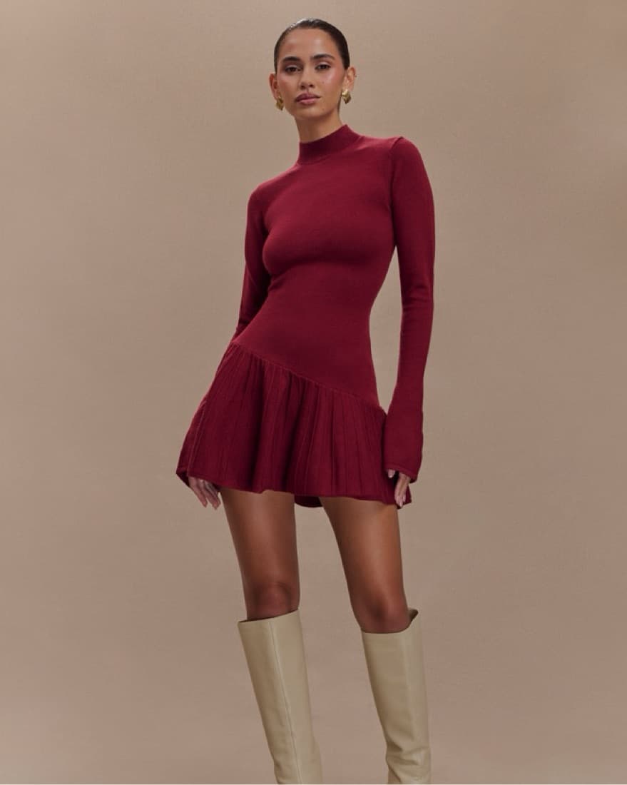 Blair Knit Mini Dress- Merlot - Image 2