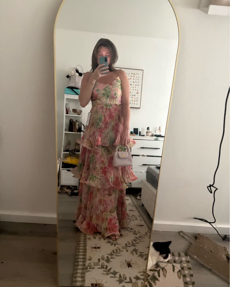 Vibrant Floral Pleated Tiered Maxi Dress - Image 3