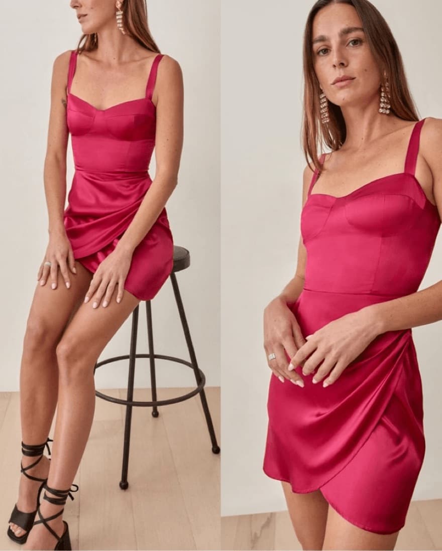 Reformation Fonda Silk Magenta Mini Dres - Image 1
