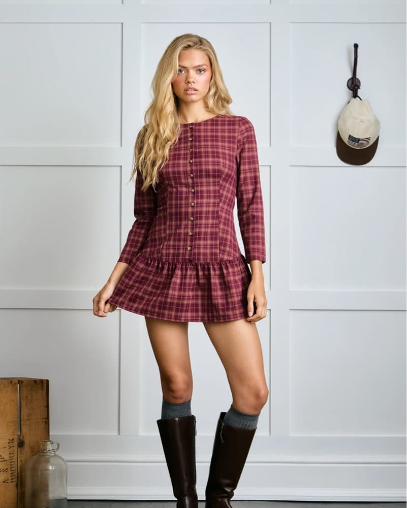 Plaid Ruffle Hem Dress - Image 2