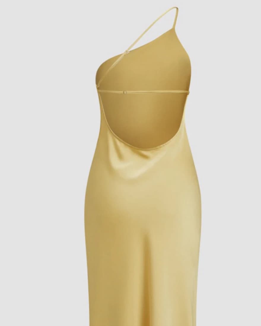 COMMENSE Yellow Open Back Satin Dress - Image 2