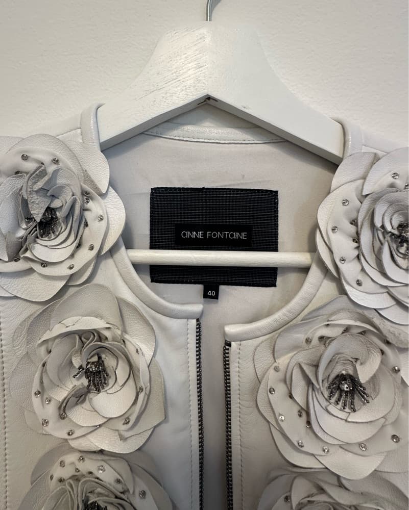Designer Leather Jacket With Flowers - Image 5