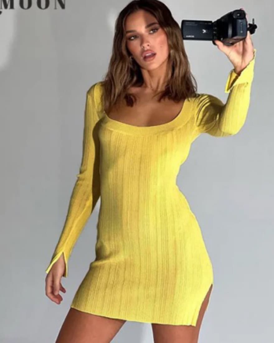 Square Neck Opening Long Sleeve Dress  - Image 1