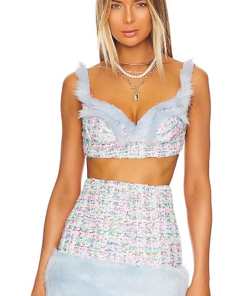 Baby Blue Kim Shui Furry Tweed Bralette - Image 1