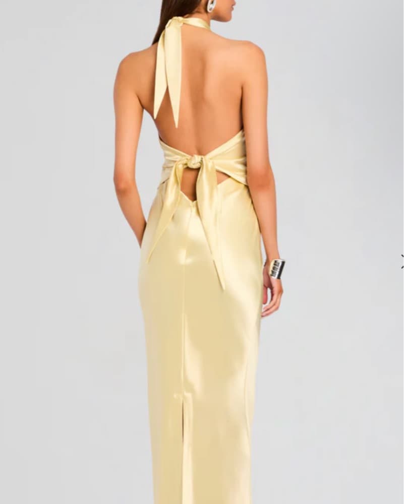 Elegant Golden Halter Maxi Dress - Image 2