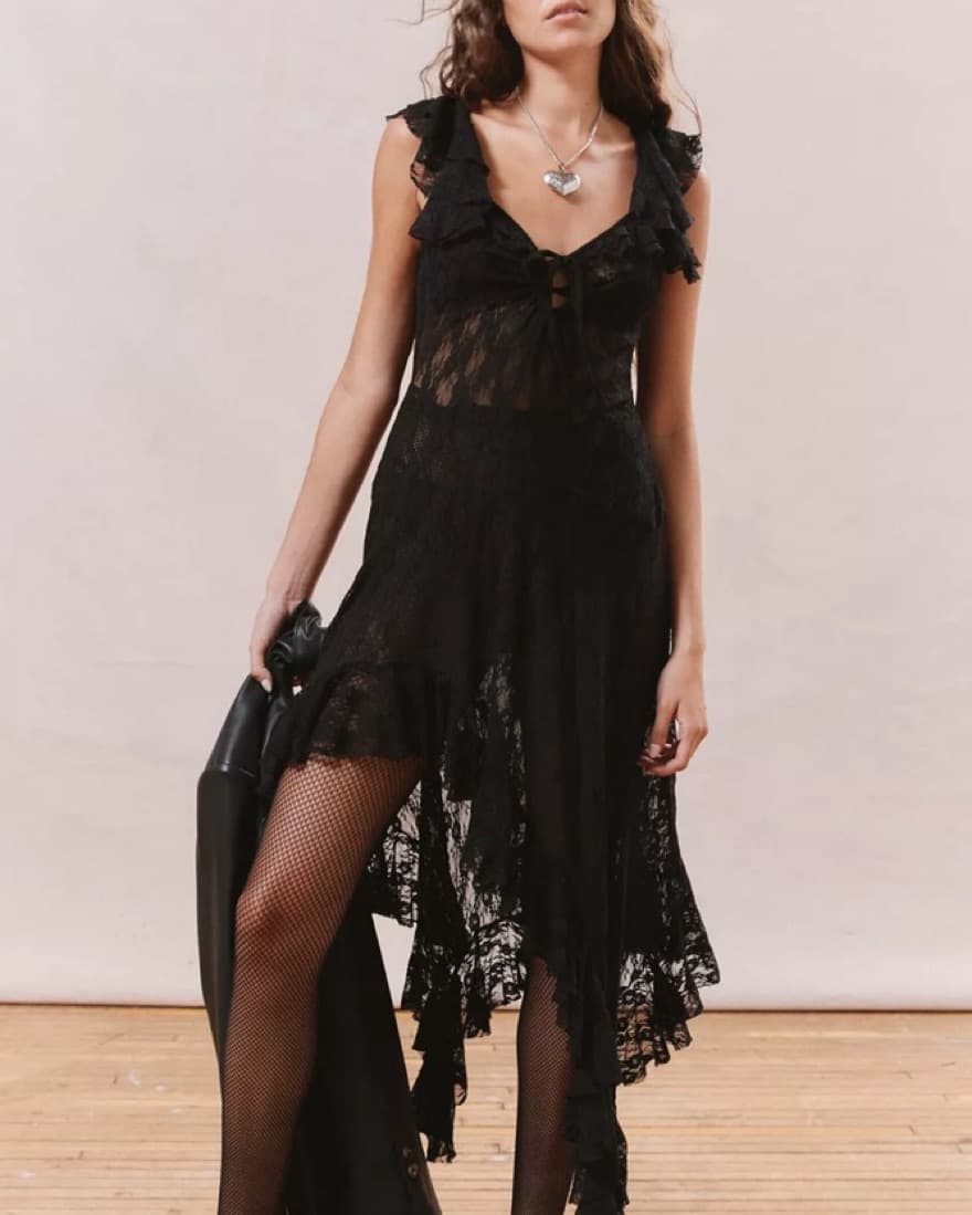 Black Sheer Lace Midi Dress - Image 2