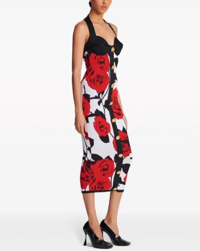 floral-jacquard knit midi dress - Image 5