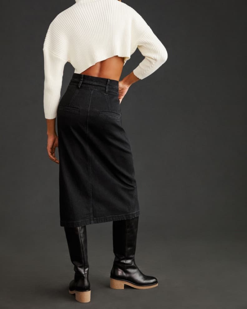 Black Denim Midi Skirt  - Image 3