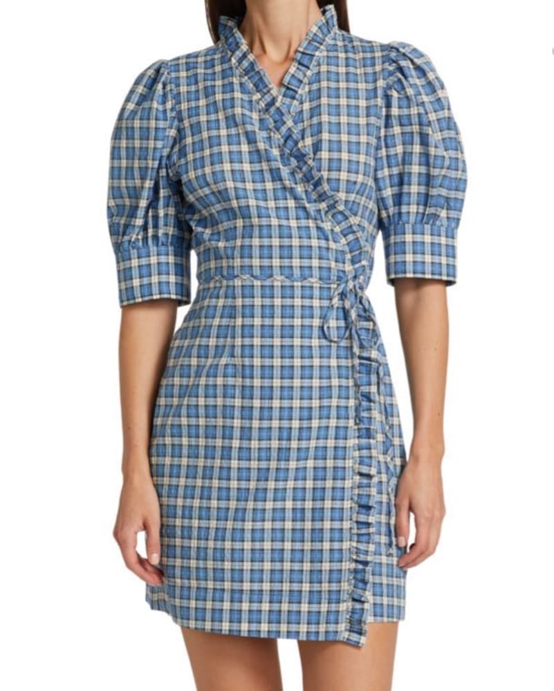Ganni Seersucker Check Mini Dress - Image 4