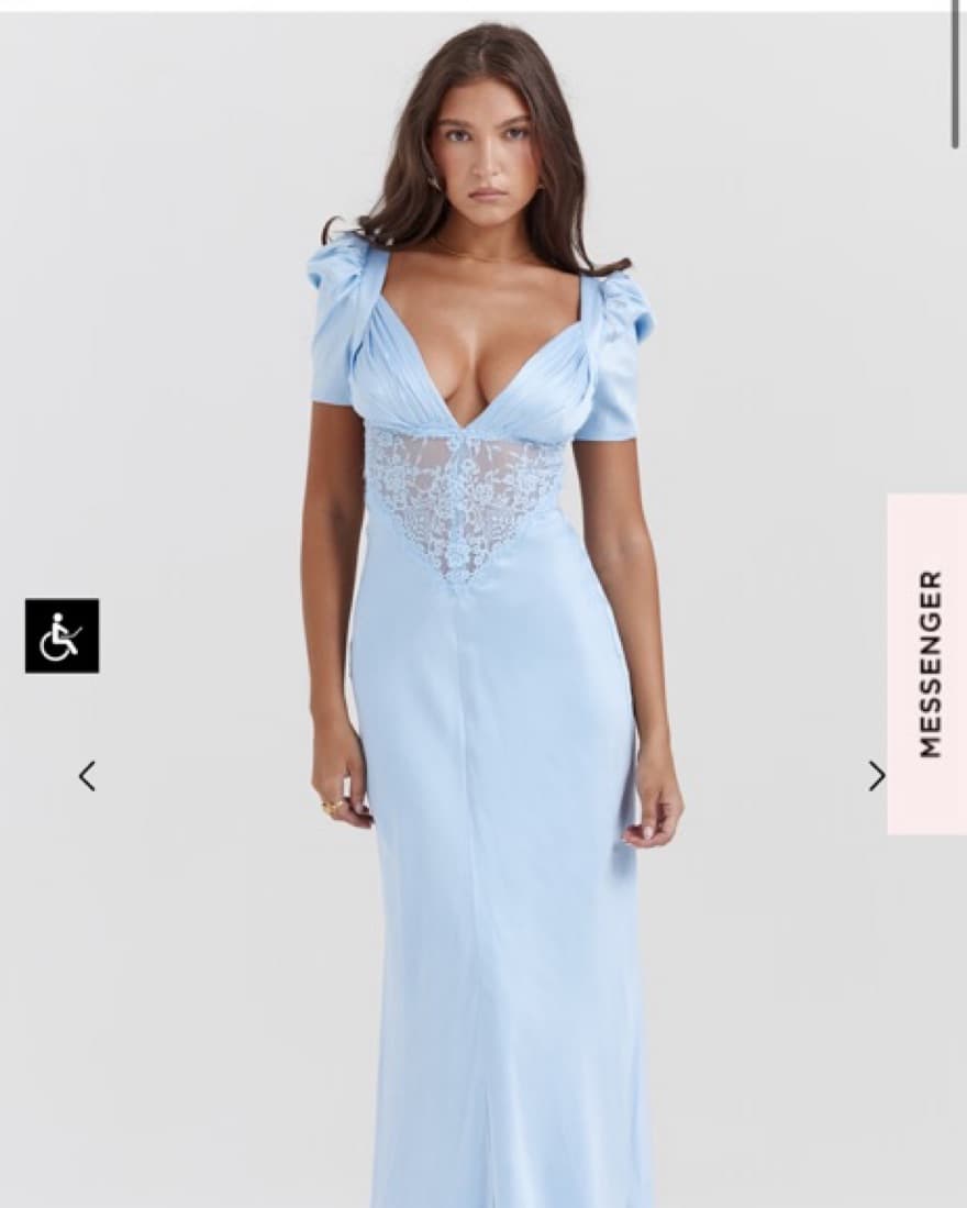 RAFAELA SOFT BLUE PURE SILK & LACE DRESS - Image 1