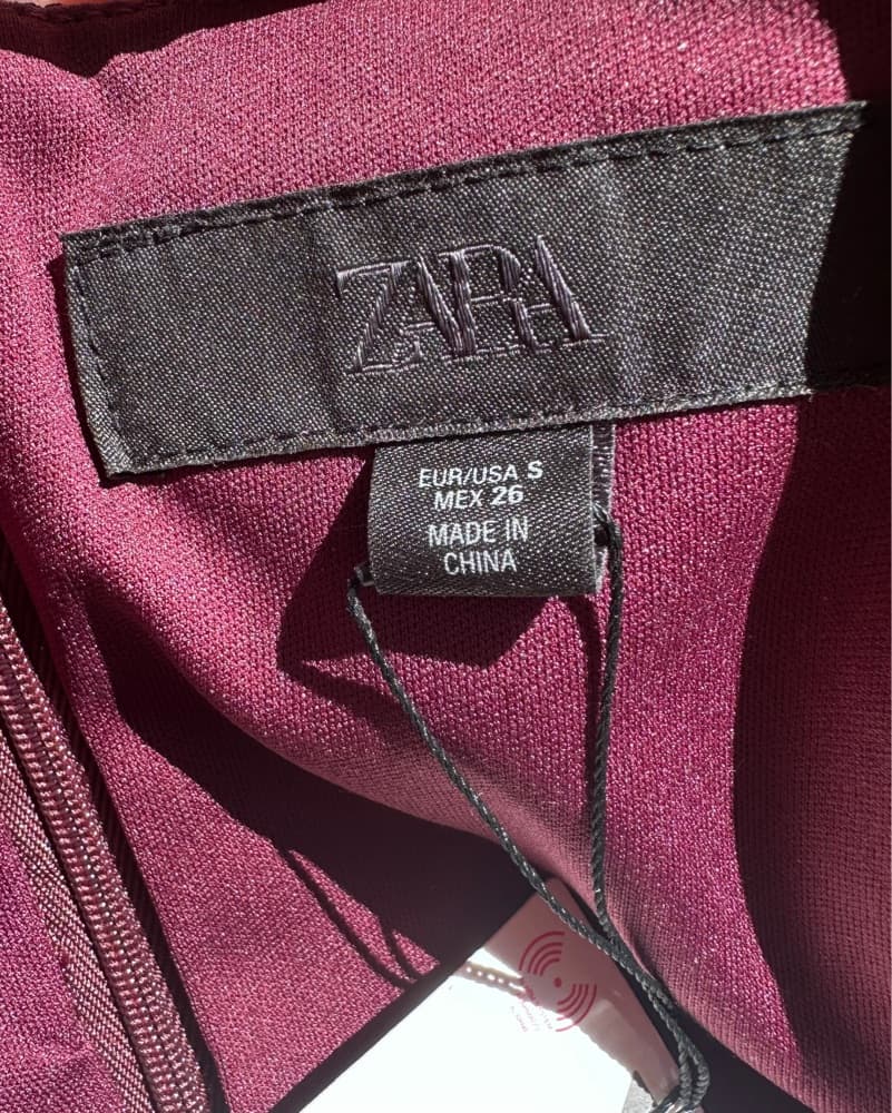 Zara Burgundy Sequin Mesh Mini Dress S - Image 5