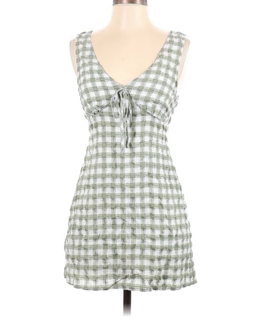 Green Gingham Mini Sundress - Image 1