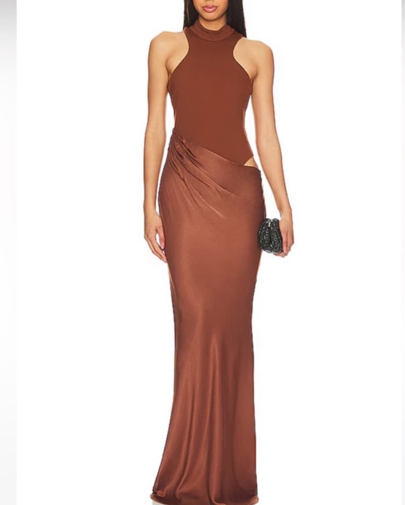 High Neck Brown Maxi Dress - Image 3