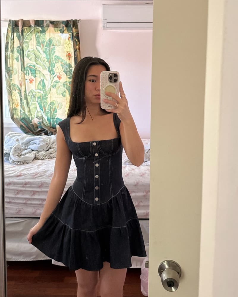 Corset Button Denim Mini Dress - Image 4
