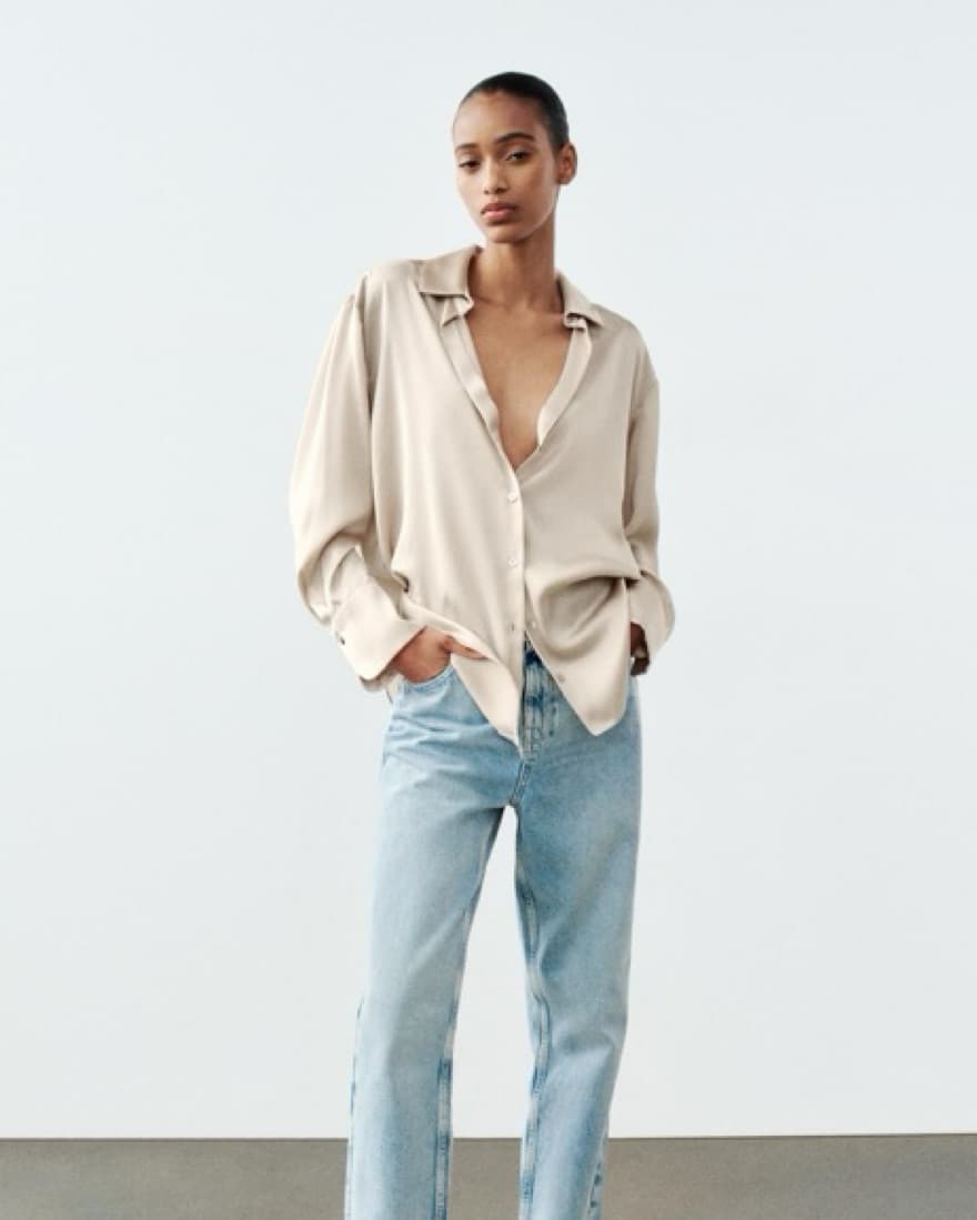 Zara Soft Gold Satin Effect Blouse - Image 1