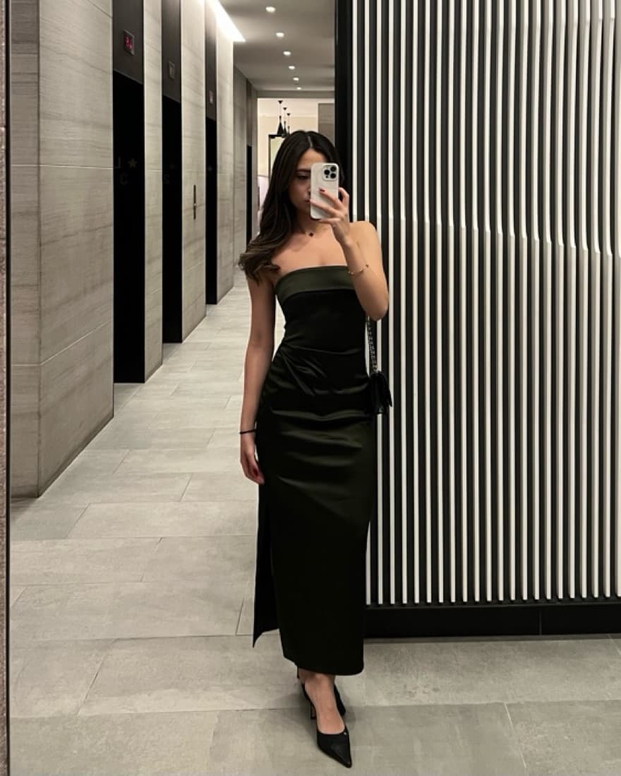Aritzia Dark Olive Satin Maxi Dress - Image 4