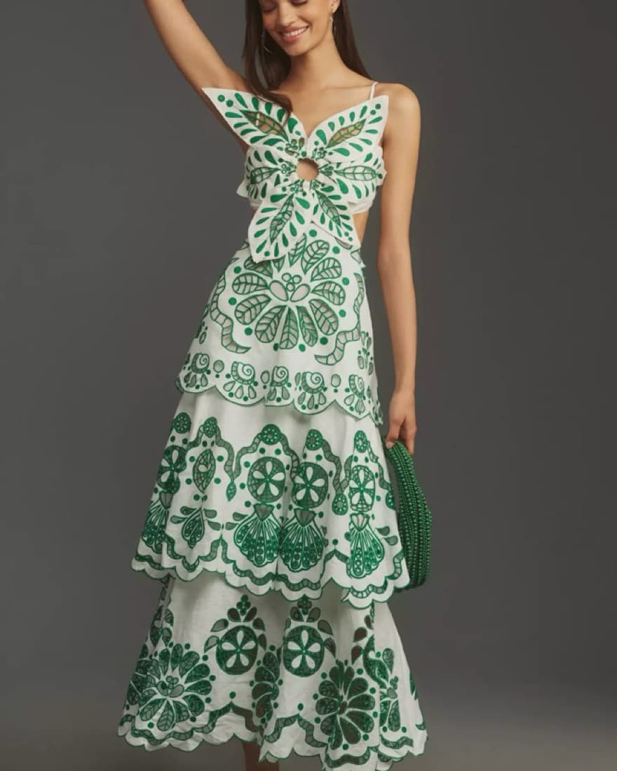 Farm Rio Flower Richelieu Midi Dress - Image 1