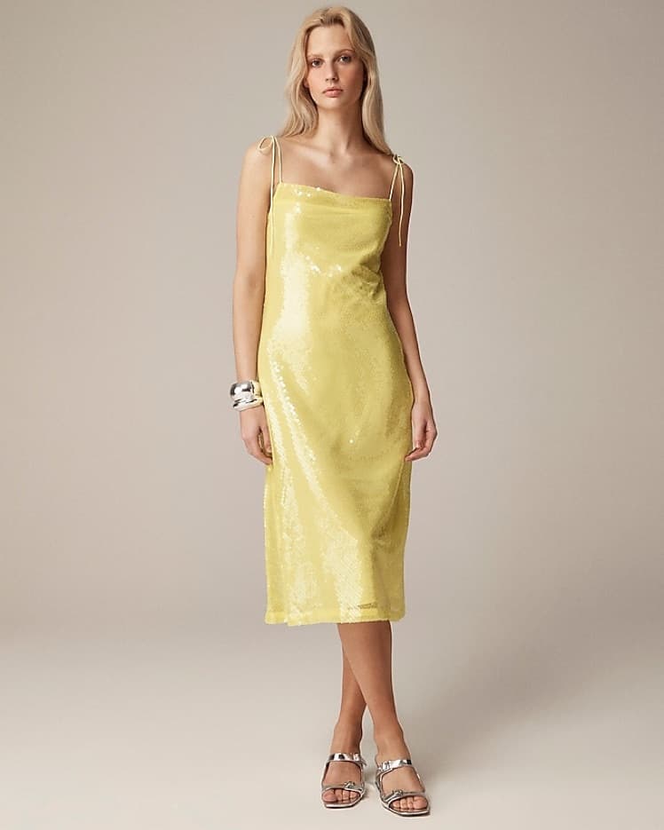 Shimmery Yellow Spaghetti Strap Midi Dress - Image 2