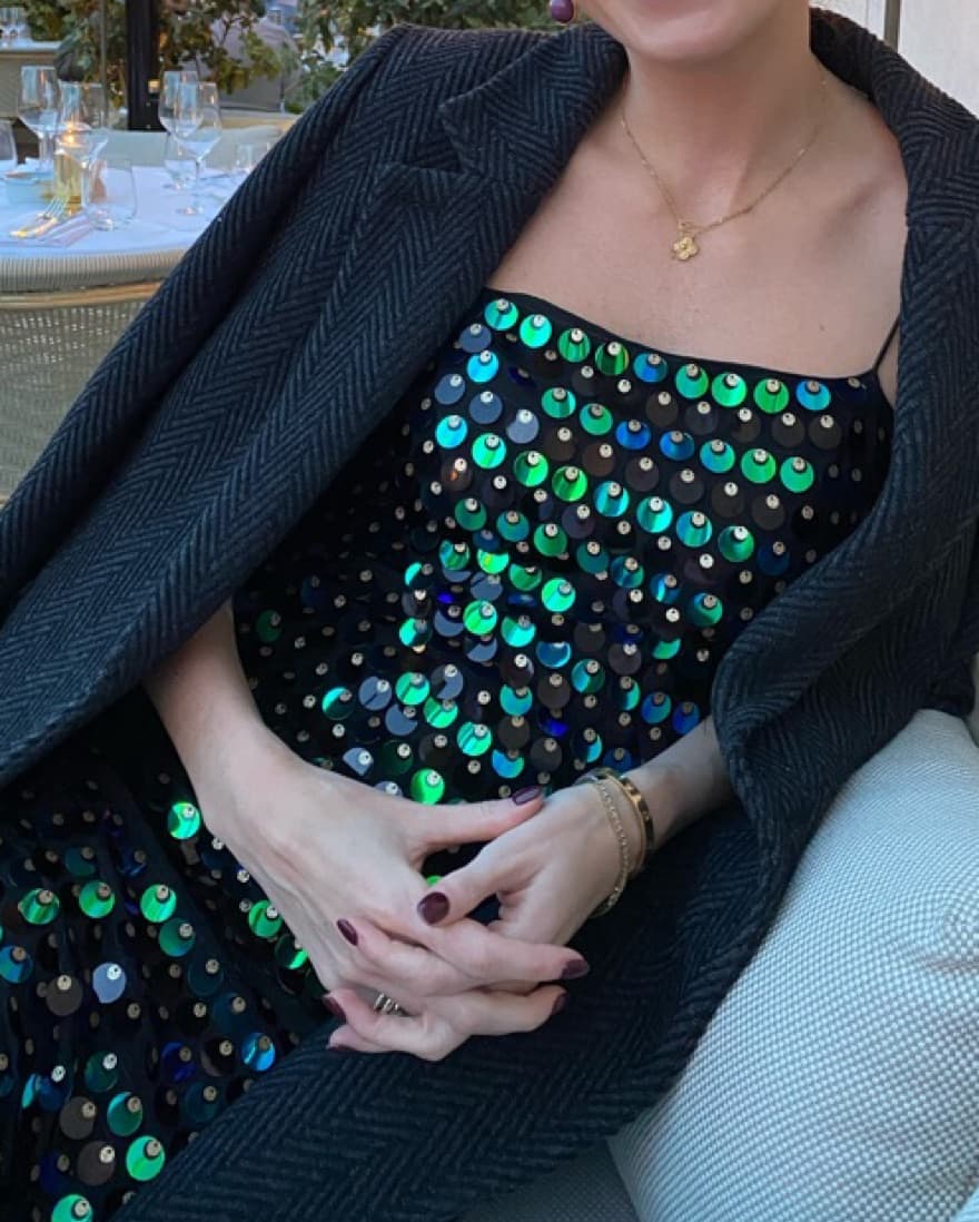 Blue/Green Sequin Midi Dress - Image 4