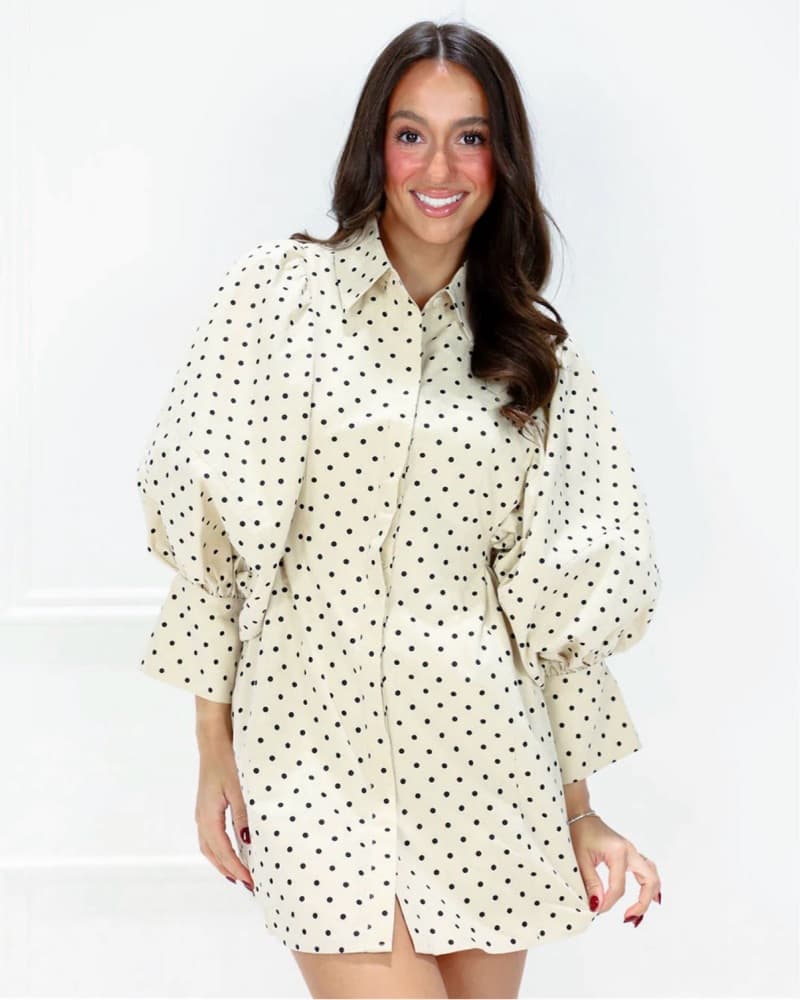 Polka Dot Puff Sleeve Mini Dress - Image 1