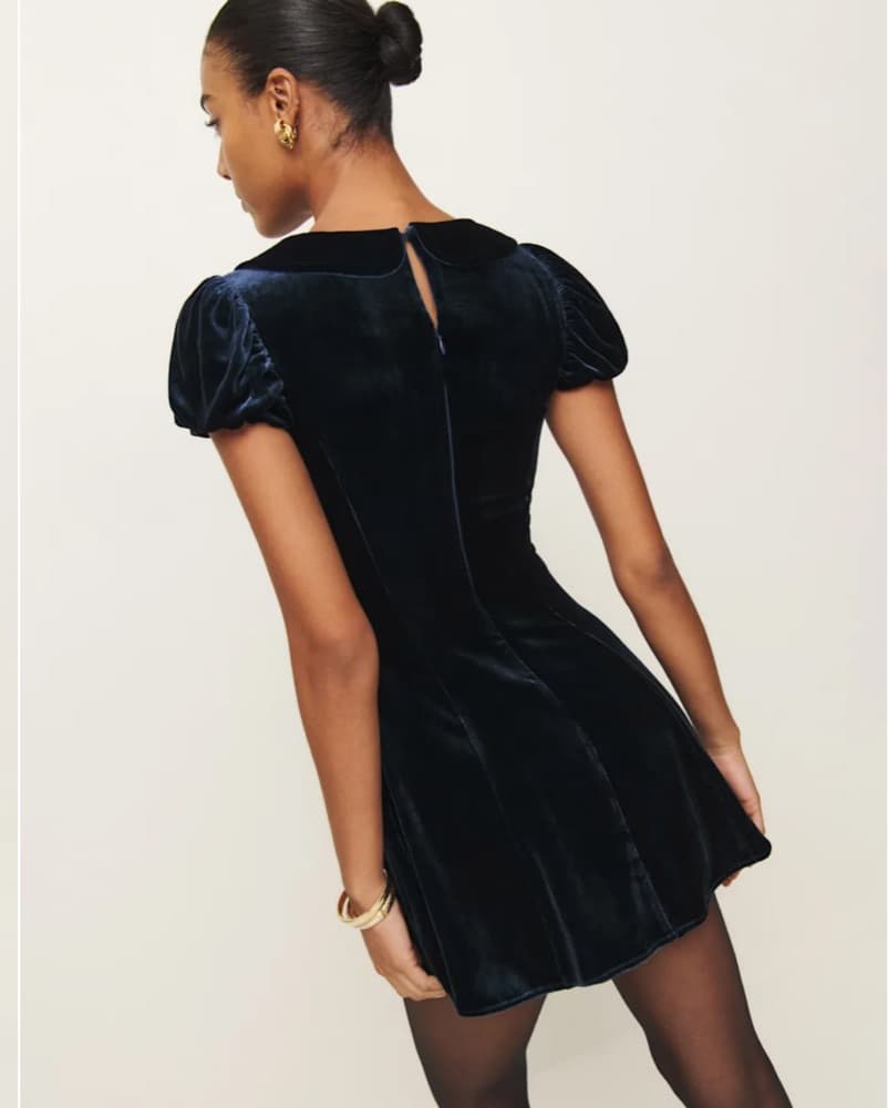 Reformation Lynette Velvet Dress Navy - Image 3