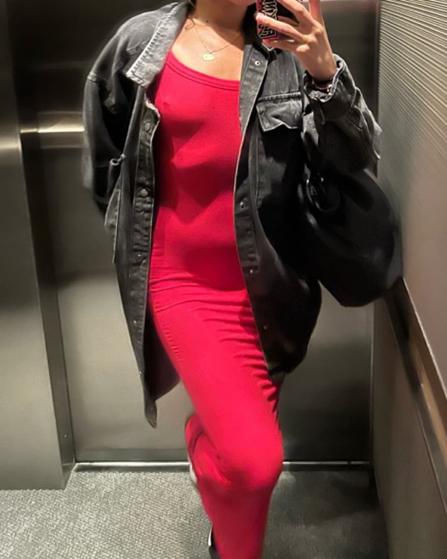 Red Scoop Neck Longsleeve Dress - Image 2