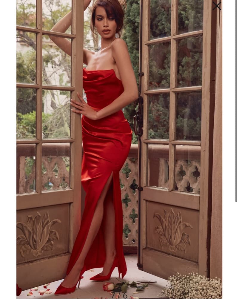 House Of CB Elegant Red Satin Gown - Image 1