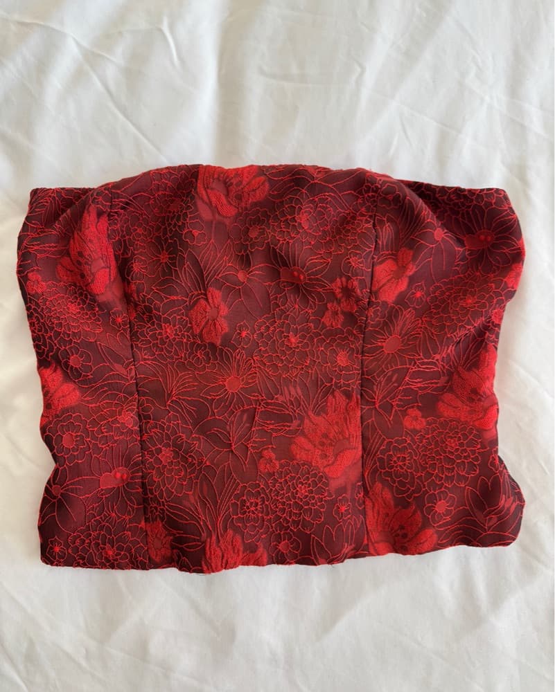 Red Floral Strapless Corset Top - Image 4