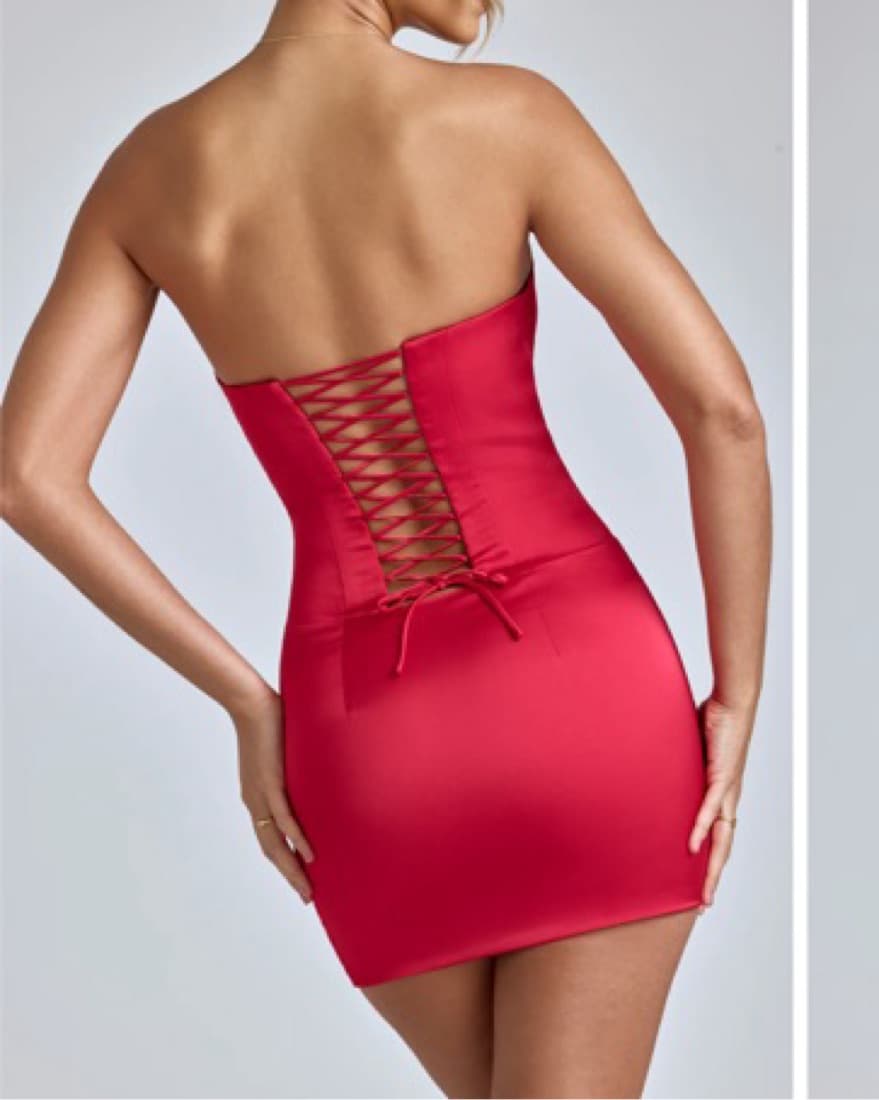 Red Satin Corset Mini Dress - Image 3