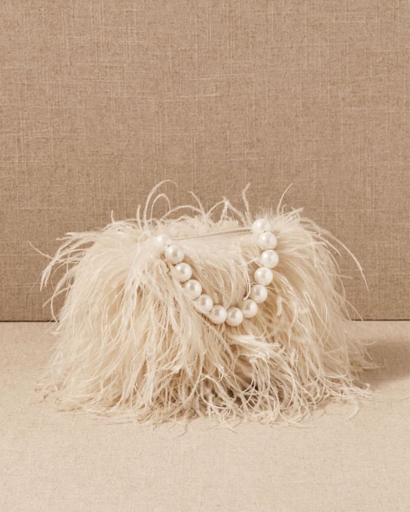 Feathered Handbag with Pearl Accents - Image 1